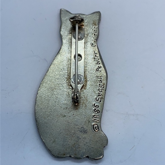 Vintage artisan signed pewter cat brooch pin - Picture 4 of 5